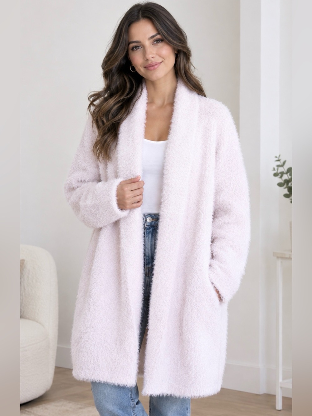 Banana Republic Plush Open-Front Cardigan - Pale Pink